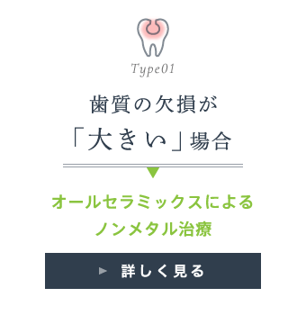 歯質の欠損が「大きい」場合：オールセラミックスによるノンメタル治療